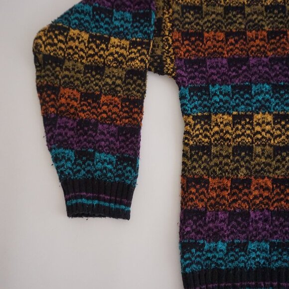 '80S Teal Purple Yellow 3D Eclectic Coogi Biggie Cosby Crewneck Knit Sweater L - Picture 8 of 9